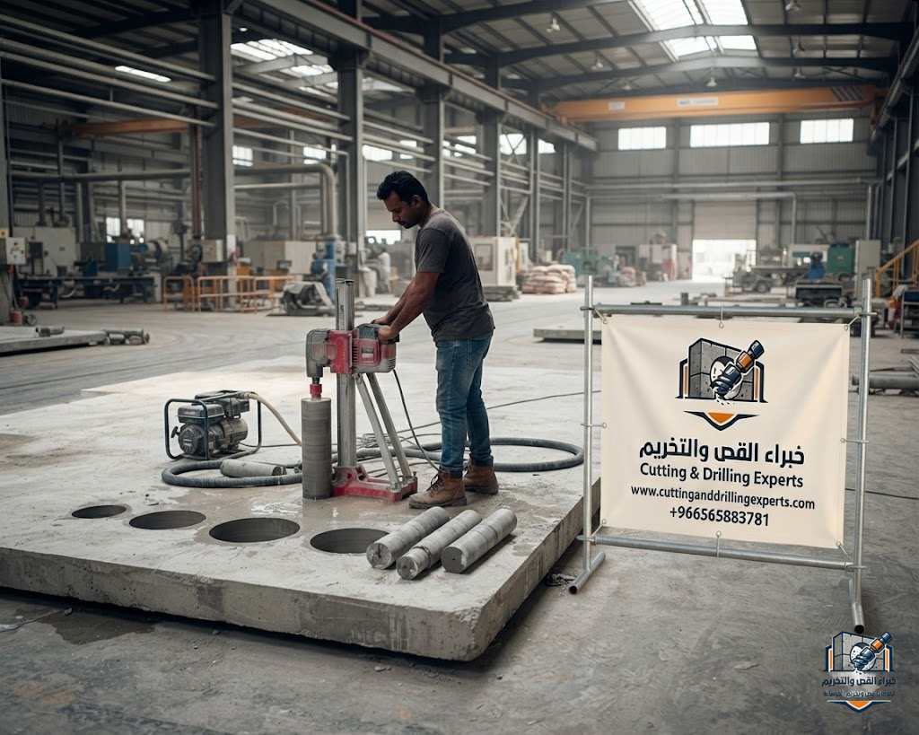 تنفيذ فتح الكور الخرساني بجدة باستخدام Diamond Core Drill للفتحات المختلفة